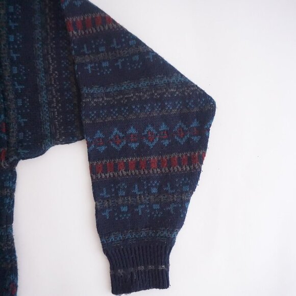 Vintage Van Heusen Navy Maroon Biggie Cosby Eclectic Knit Crewneck Sweater L - Picture 4 of 9